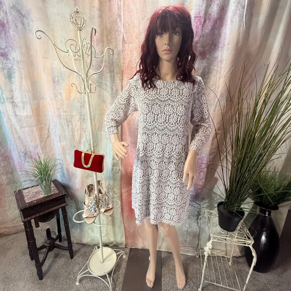 📌Jessica Howard  Beautiful Lace Knee Length 3/4 Sleeve Shift Dress w Blink - Picture 9 of 13
